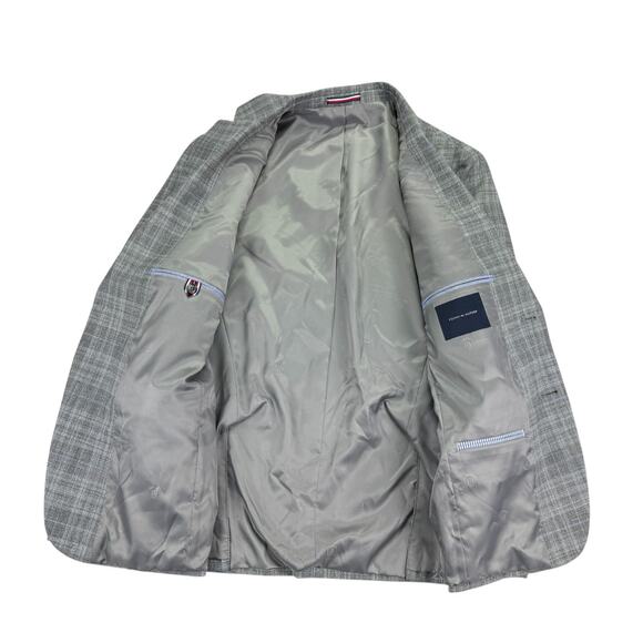 Tommy Hilfiger Mens TH Flex Modern Fit Plaid Windowpane Sport Coat Gray Blue 38S - Picture 2 of 5